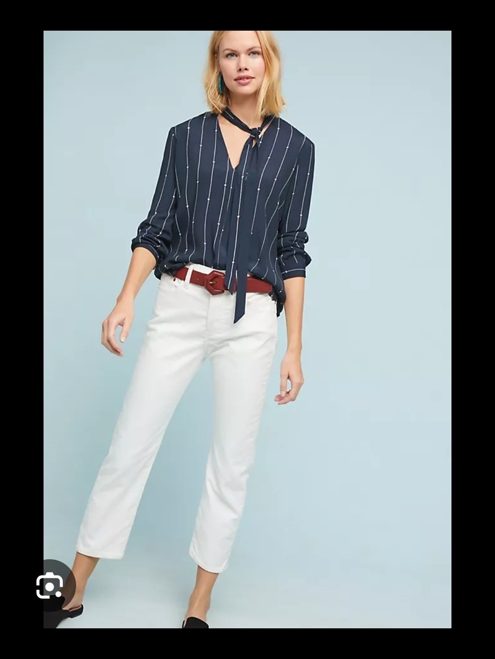 Anthropologie Blouse Rails Size M Star Shirt Top Striped Career Blue 70s Choker